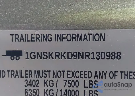 2022 Chevrolet Tahoe 4Wd Rst из США, поврежденный, VIN 1GNSKRKD9NR130988